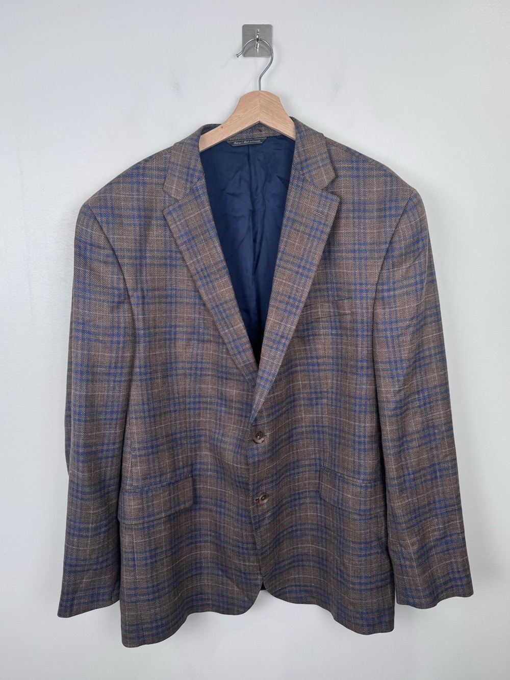 Jack Victor Men Brown Wool Silk Linen Blend Plaid Blazer Jacket Size 46R